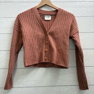Womens Abercrombie & Fitch Soft AF Pink Ribbed Cropped Cardigan Sweater Size XS